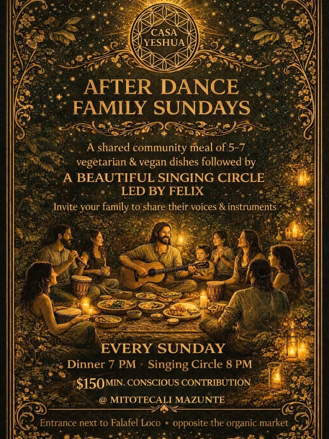 Community dinner at Casa Yeshúa — family sundays, shared meal by candlelight